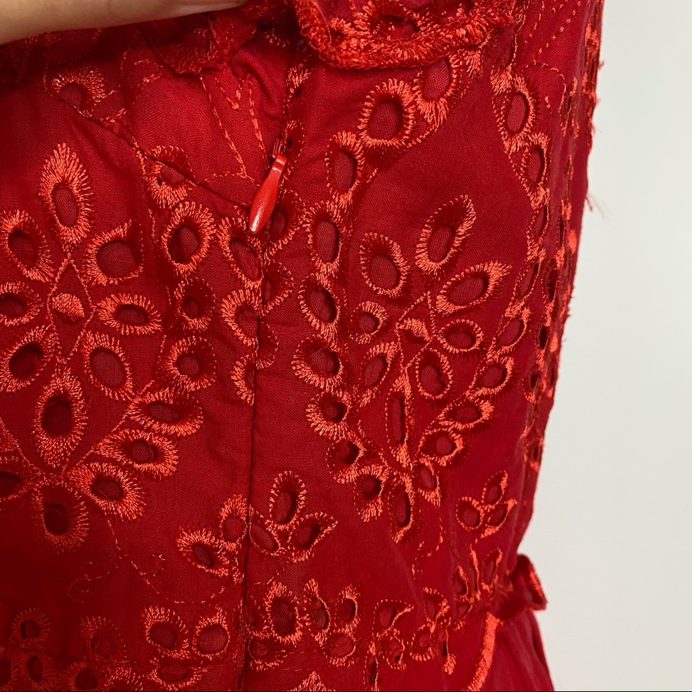 Sabo Skirt Mini Dress Red Sleeveless Eyelet Spring Summer 12 Medium - Picture 4 of 11